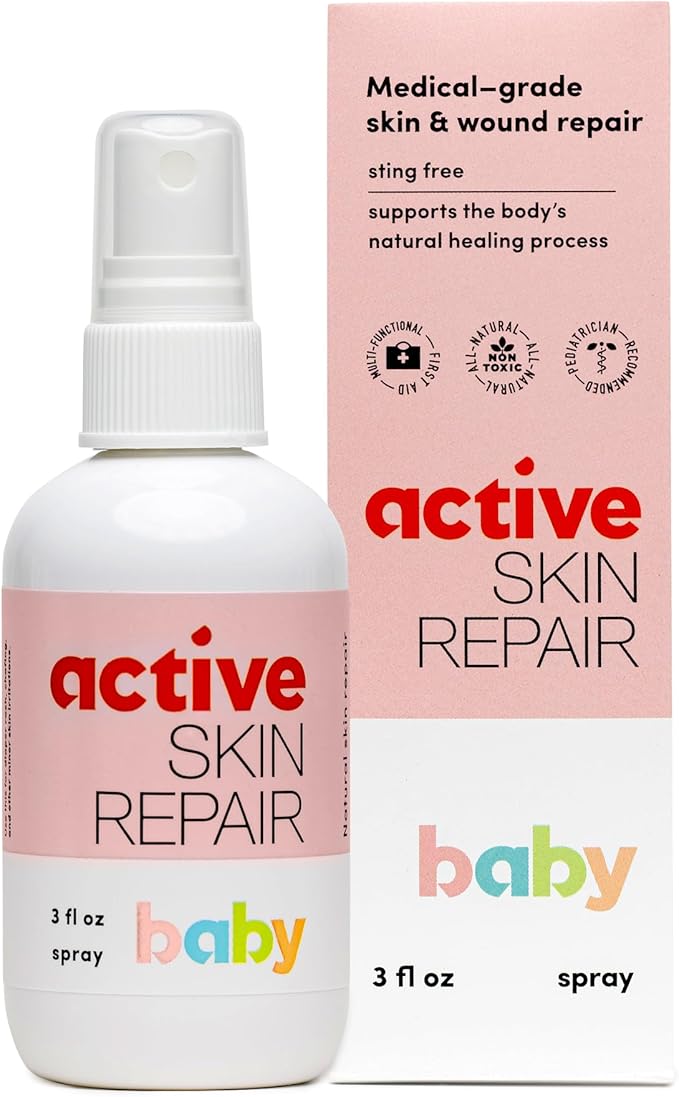Active Skin Repair Natural, Non-Toxic, No Sting Baby Spray First Aid Safe For Use on Diaper Rash, Baby Acne, Eczema, Cuts, Wounds, Scrapes, and Other Skin Irritations (3 oz. Spray)-CubbioJoy