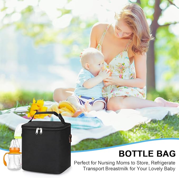 Accmor Breastmilk Cooler Bag with Ice Pack, Baby Bottle Cooler Bags, Insulated Bottle Cooler Tote Bags On The Go, Fits 6 Large 9oz Bottles, for Nursing Mom Daycare Travel, Black-CubbioJoy