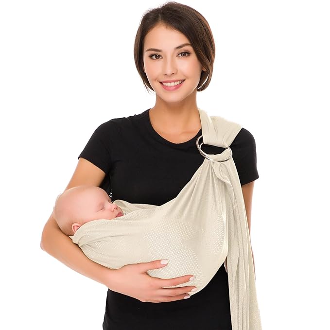 CUBY Water Baby Sling Carrier Lightweight Breathable Mesh Baby Ring Slings, Adjustable Quick-Drying Ring Sling Baby Carrier for Newborn Kids Toddlers Summer Swimming Pool Beach (Apricot)-CubbioJoy