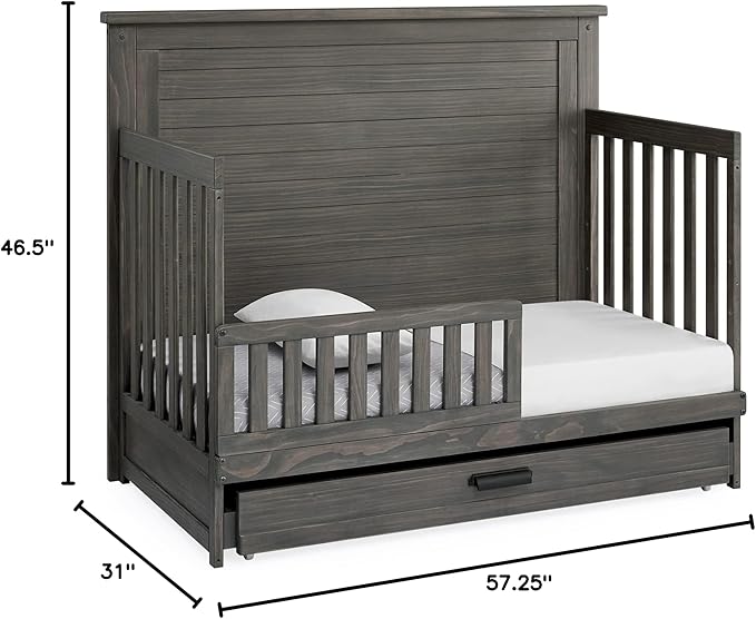 Delta Children Simmons Kids Caden 6-in-1 Convertible Crib with Trundle Drawer, Greenguard Gold Certified, Rustic Grey-CubbioJoy