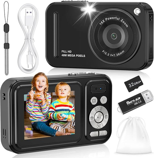 Digital Camera for Kids, WITYEAH 48MP FHD 1080P Point and Shoot Digital Cameras with 16X Zoom Anti-Shake, Compact Portable Cameras for Photography, for Boys Girls Teens Beginners-CubbioJoy