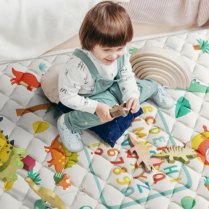 Baby Play Mat 71" X 59" Playpen Mat Upgraded Thicken Baby Floor Play Mat Non-Slip Cushioned Crawling Mat Waterproof Activity Playmats for Babies Toddlers Infants (71X59, Letter Dino)-CubbioJoy
