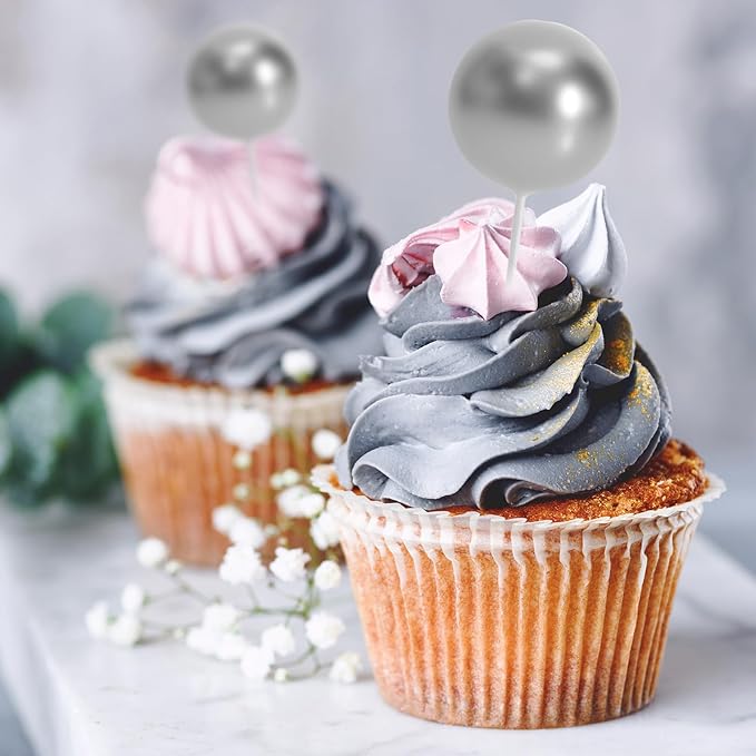75 Pieces Silver Cake Balls Topper Decorations Foam Cupcake Topper Mini Balloon Cake Topper Picks for Cake Deco Birthday Party Wedding-CubbioJoy