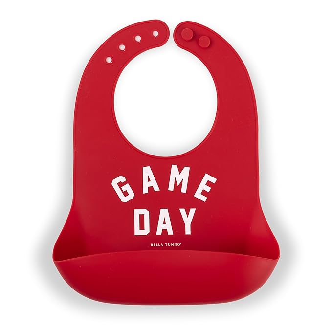Baby Bib for Eating by Bella Tunno, Waterproof Silicone Bib with Large Food Catcher, Adjustable Fit for Babies 4-12 months & Toddlers 1-3 Years, Boys & Girls, Game Day-CubbioJoy