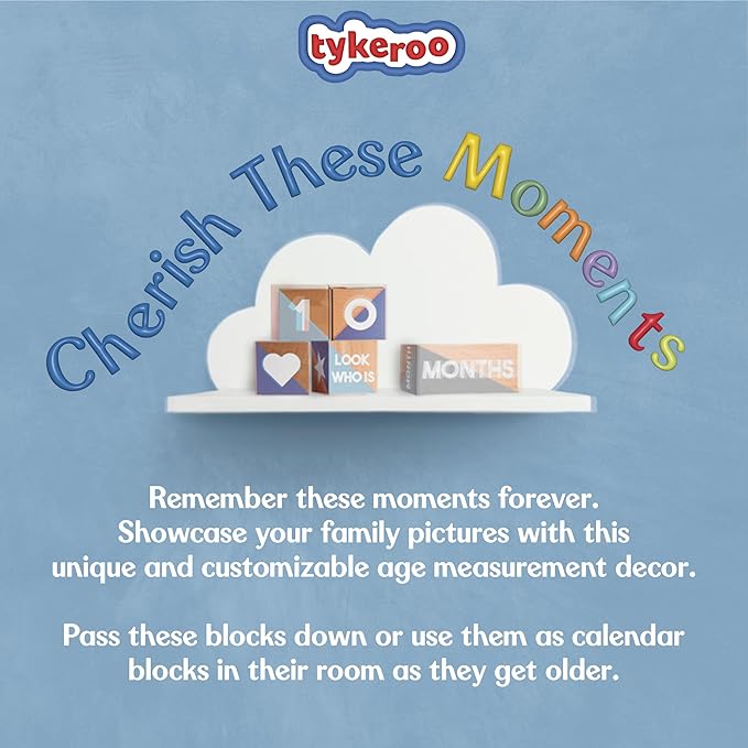 Baby Monthly Milestone Blocks — Cute Nursery Decor — Lovely Newborn Photography Props — Baby Shower Gifts (Blue & Gray)-CubbioJoy