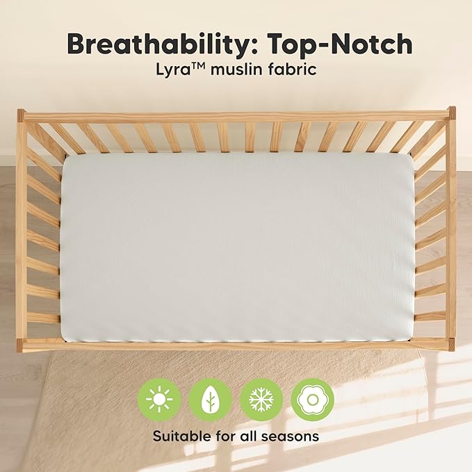 KeaBabies 2-Pack Muslin Crib Sheets for Boys, Girls - 100% Organic Cotton Fitted Baby Crib Mattress Sheet, Soft Breathable Standard Toddler Bed Cover Bedding Set, Neutral, Durable 52x28 (Greige)-CubbioJoy