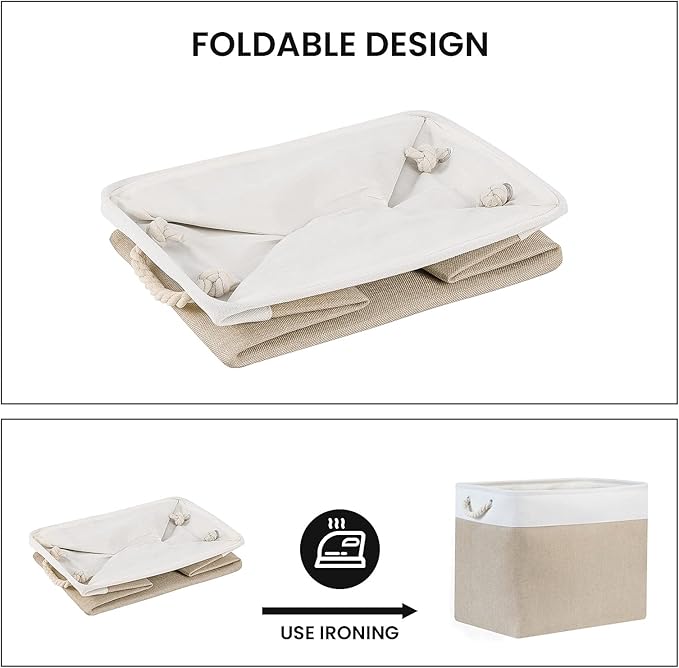 Bidtakay Storage Baskets for Shelves 17x12x15 in Beige Clothes Bins Storage for Closet Set of 2 Large Organization Baskets for Bedroom Blankets Dog Toy Basket Nursery Baby Baskets with Handles-CubbioJoy