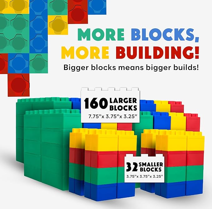 Big Blocks for Kids Ages 4-8 — Indoor & Outdoor Blocks for Kids Games — Large Building Blocks (192 pc) Jumbo Set-CubbioJoy