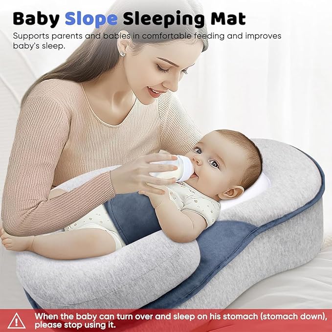 Baby Wedge Pillow for Newborn, Baby Lounger Pillow, Acid Reflux Breastfeeding Pillow for Reducing Spit-Up, with Safety Strap-CubbioJoy