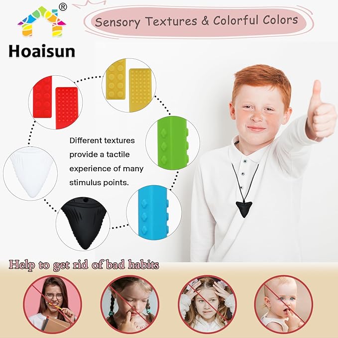 Chewy Necklaces for Sensory Kids, 6 Pack Chew Necklaces for Sensory Boys and Girls with Autism, ADHD, SPD, Chewing, Biting, Silicone Oral Sensory Chew Teething Toys for Adults Reduce Anxiety Fidget-CubbioJoy