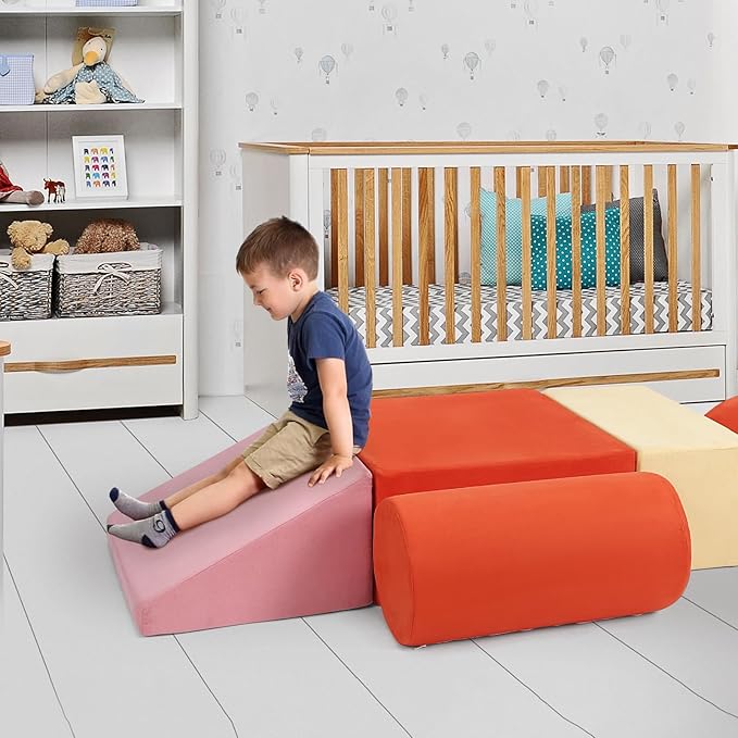 6-Piece Soft PU Leather Toddlers Climbing Toys, Baby Foam Climbing Blocks for Babies Toddlers, Waterproof Foam Play Gym Climber Structures for Toddler 3, Indoor Climb and Crawl Activity Play Set-CubbioJoy