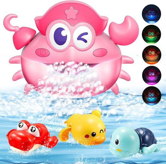 Baby Bath Toys,Light Up Crab Bubble Machine Blower with LED Lights,3 Cute Wind-Up Bath Toys for Kids Ages 1-3 4-8 Toddler Bathub Toy Great Birthday Gifts for Kids-CubbioJoy