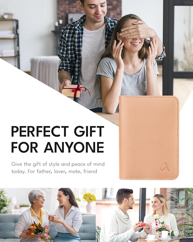 ALLIVE Passport Holder for Travel Women Men,Genuine Leather Passport Cover Wallet,Travel Must Haves Airport Essentials Travel Gifts Beige-CubbioJoy