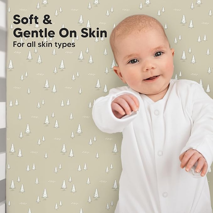 KeaBabies 2-Pack Organic Crib Sheets for Boys, Girls - 52x28 Fitted Crib Mattress Sheet Neutral, Breathable Jersey Cotton Cover for Baby Bed, Toddler Mattress, Soft & Cute Prints (Pine Grove)-CubbioJoy