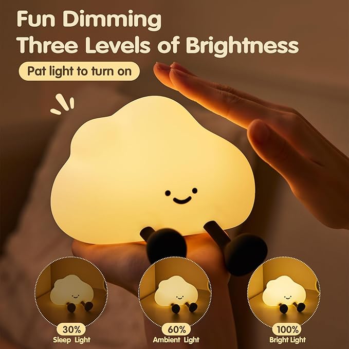 Cloud Night Light for Kids, Adorable Touch Night Lamp Silicone Dimmable LED Nightlight for Nursery Rechargeable Bedside Night Lights for Bedrooms Breastfeeding-CubbioJoy