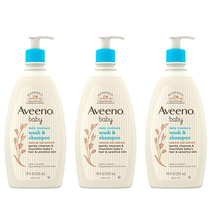 Aveeno Baby Gentle Body Wash & Shampoo with Natural Oat Extract, Tear-Free, Paraben-Free & Phthalate-Free Formula for Baby’s Sensitive Hair & Body, Lightly Scented, 18 fl. oz, 3 Pack-CubbioJoy