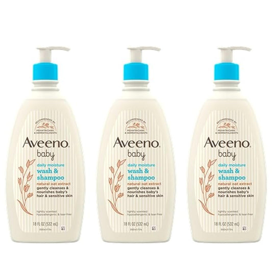 Aveeno Baby Gentle Body Wash & Shampoo with Natural Oat Extract, Tear-Free, Paraben-Free & Phthalate-Free Formula for Baby’s Sensitive Hair & Body, Lightly Scented, 18 fl. oz, 3 Pack-CubbioJoy