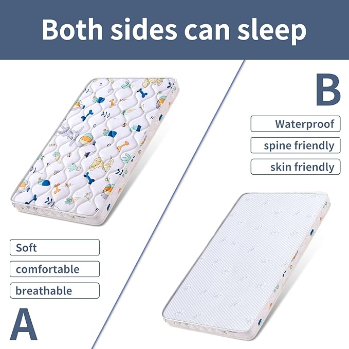 Baby Bassinet Mattress 33x 20 inches- Firm Support and Comfort Premium Foam,Noiseless and Odorless,Hypoallergenic Small Crib Mattress, Fits Moses Basket, Dual Sided with Soft Breathable Fabric-CubbioJoy