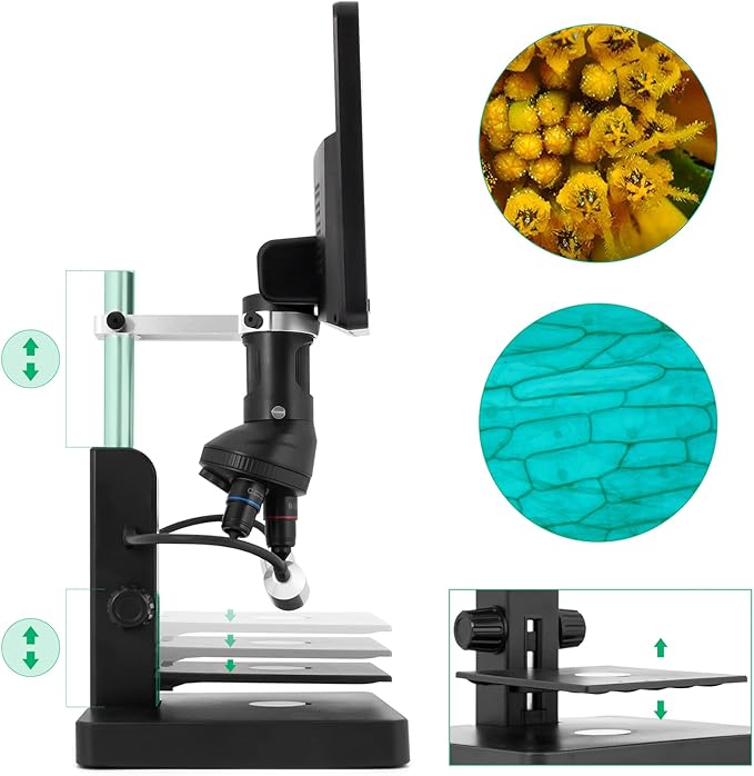 JL246P 3 Lens 7'' LCD Digital Microscope 1000X, Biological Microscope with Prepared Slides for Adults and Kids,12MP for Coin Microscope Full Coin View, 32G Card, Multiple Lights-CubbioJoy