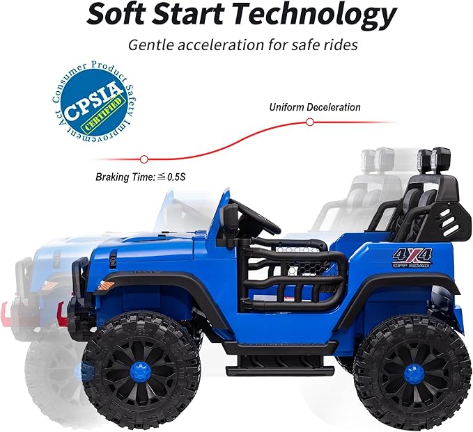 2 Seater Ride on Toy Car for Kids, 24V 4WD Ride-on Truck Kids Electric Car with Remote Control, 4x200W Motors - Blue-CubbioJoy