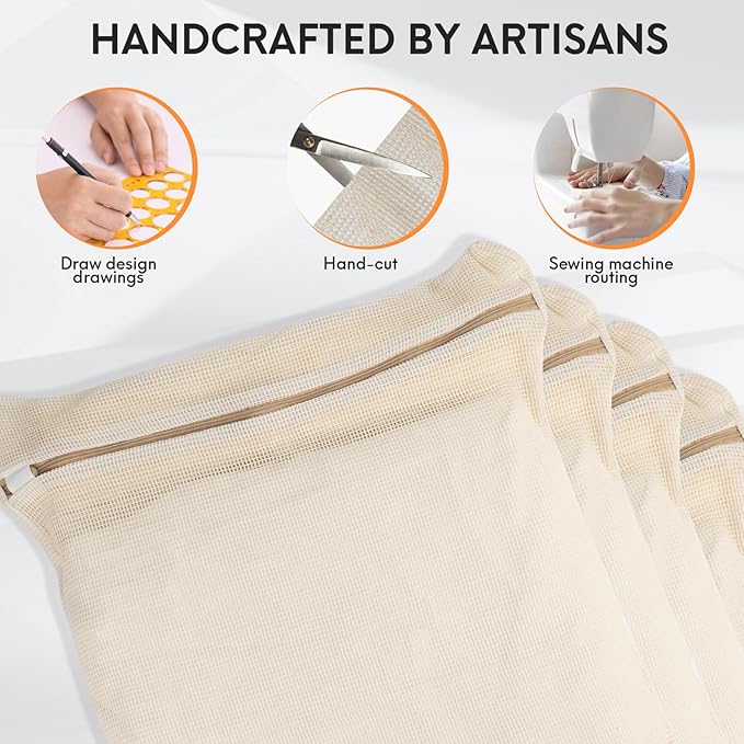 4-Piece Large Durable Organic Cotton Mesh Laundry Bags with Sturdy Zippers and Breathable Mesh are Delicate Laundry Bags for Underwear, Clothes, Pants and Socks-CubbioJoy