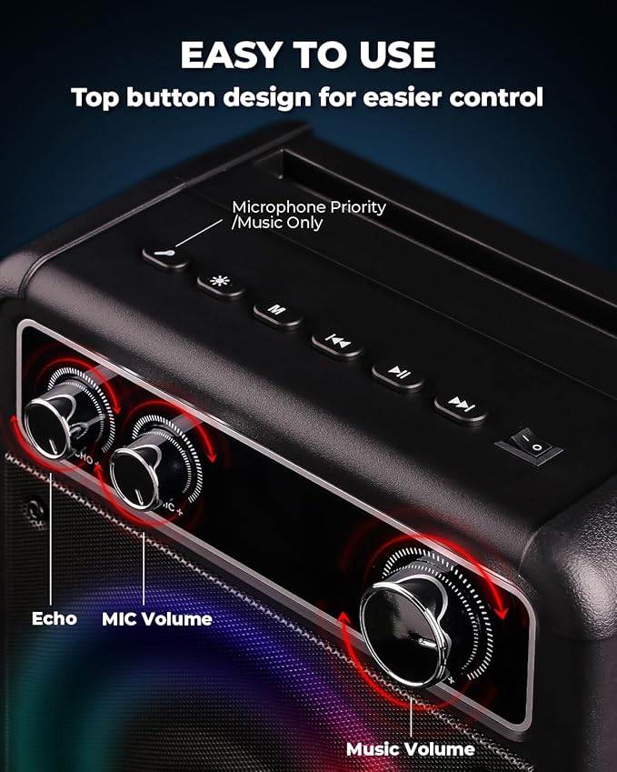 Karaoke Machine, Portable Bluetooth Karaoke Speaker with 2 Wireless Microphones, PA System for Adults Kids with LED Lights, Supports FM/AUX/USB/TF for Home Party-CubbioJoy