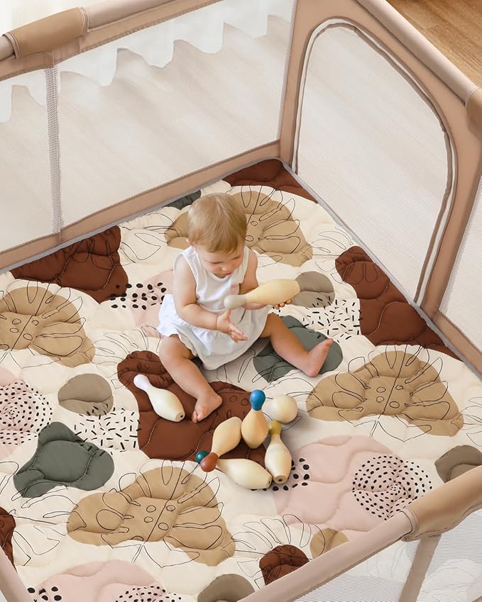 Blissful Diary Baby Play Mats for Floor, 50x50 Crawling Mat for Playpen, Thicken Soft Padding Foam Playmats for Babies and Toddlers Infants, Foldable and Machine Washable, Boho Design-CubbioJoy