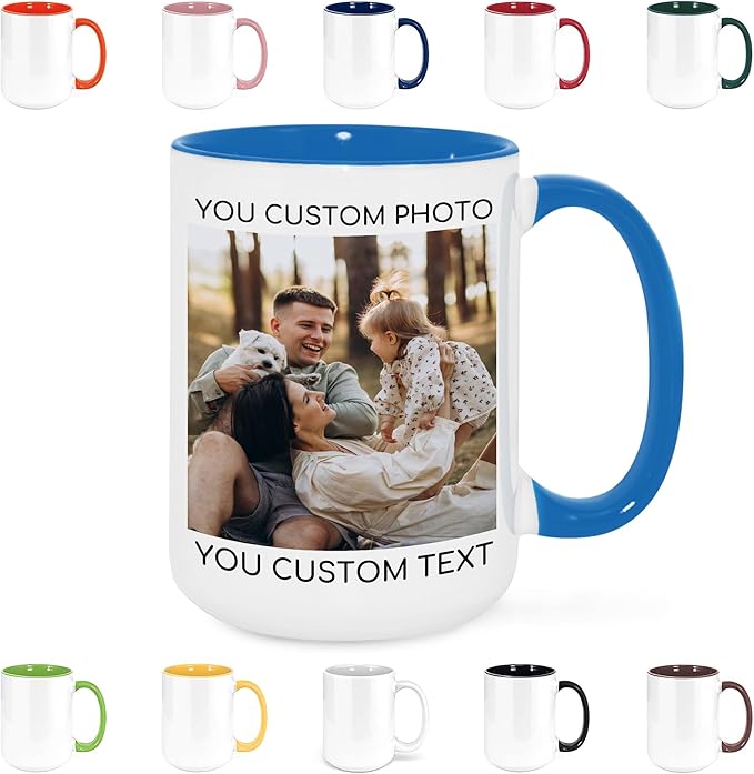 Custom Mug Upload Your Picture Personalized Coffee Mug with Photo Text Name Customized Cup Unique Ideas Gifts for Men Women Mom Dad Girlfriend Boyfriend Friend Family (Blue, 15oz)-CubbioJoy