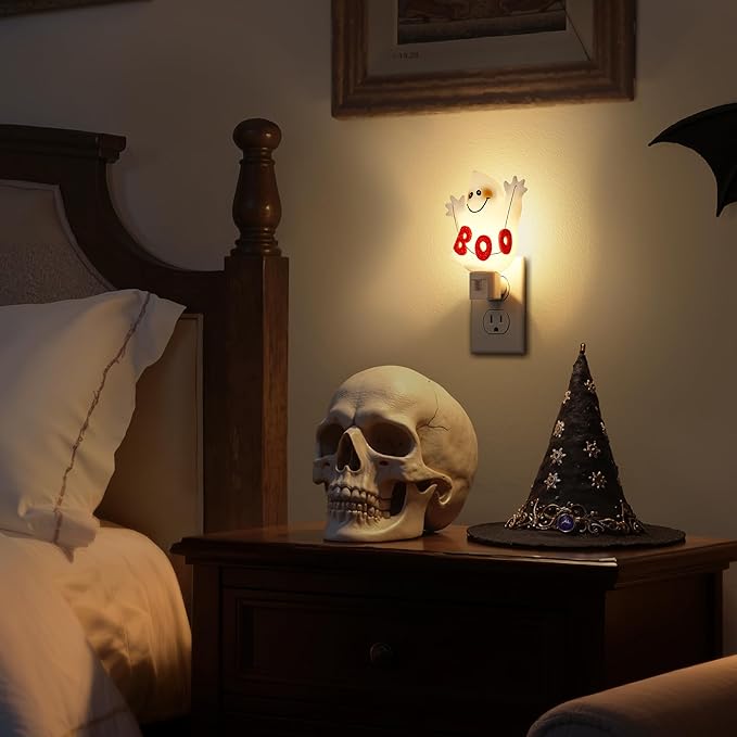 DORESshop Halloween Night Light Plug in, Ghost Night Lights Plug into Wall, Plug in Nightlight with 360° Rotatable, Cute & Funny Halloween Party Decorative for Adults,Kids,Gift, Pocky Decor,2 Pack-CubbioJoy