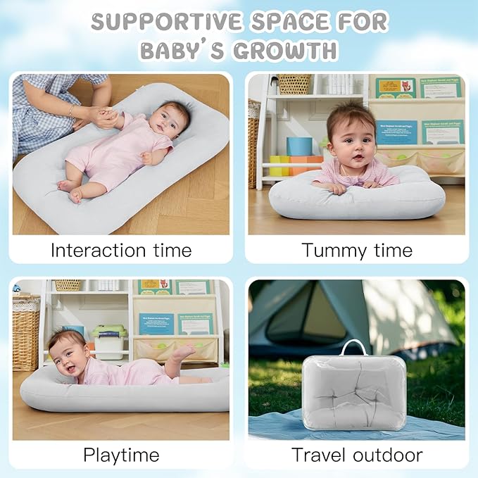 Baby Lounger for Newborn, Bionic Design Baby Lounger, Soft Organic Cotton Breathable Lounger for Infants 0-18 Months (Gray)-CubbioJoy