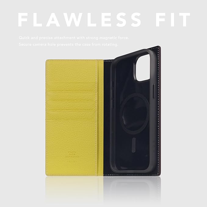 D8 Neon Full Grain Leather Wallet Case for iPhone 15 Plus - [2-in-1] Handcrafted Detachable Diary Style with Magnetic MagSafe Back Cover, Gift Box Included (Lemon)-CubbioJoy