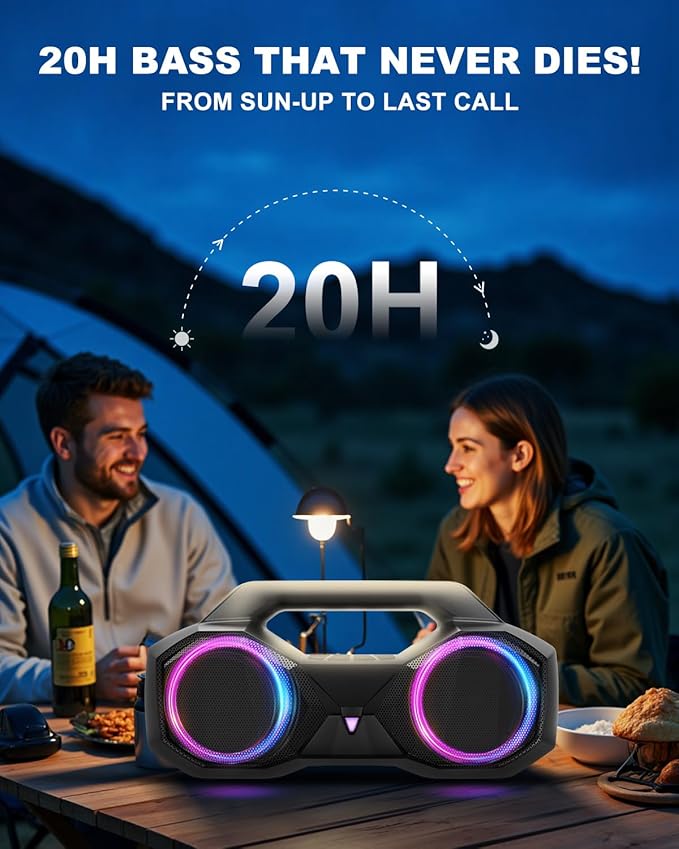 Bluetooth Speaker 80W(Peak)Loud with Bass, 20H Playtime, IPX7 Waterproof, RGB Lights, TWS, Large Portable Wireless Speakers for Outdoor, Home, Party, Pool, Beach, Tailgating, Gym, Work, Gifts (Black)-CubbioJoy