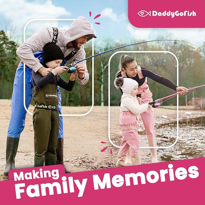 DaddyGoFish Kids Fishing Pole - Rod Reel Combo Tackle Box Starter Set - First Year Small Dock Gear Kit for Boys Girls Toddler Youth Age Beginner Little Children Junior Anglers Older Kids-CubbioJoy