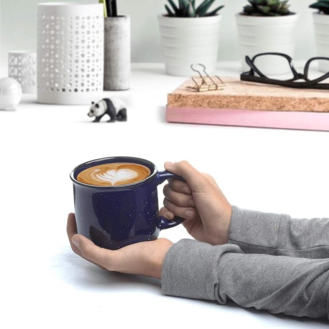 DISCOUNT PROMOS Ceramic Campfire Coffee Mugs 13 oz. Set of 10, Bulk Pack - Perfect for Tea, Espresso, Cappuccino, Hot Cocoa - Blue-CubbioJoy