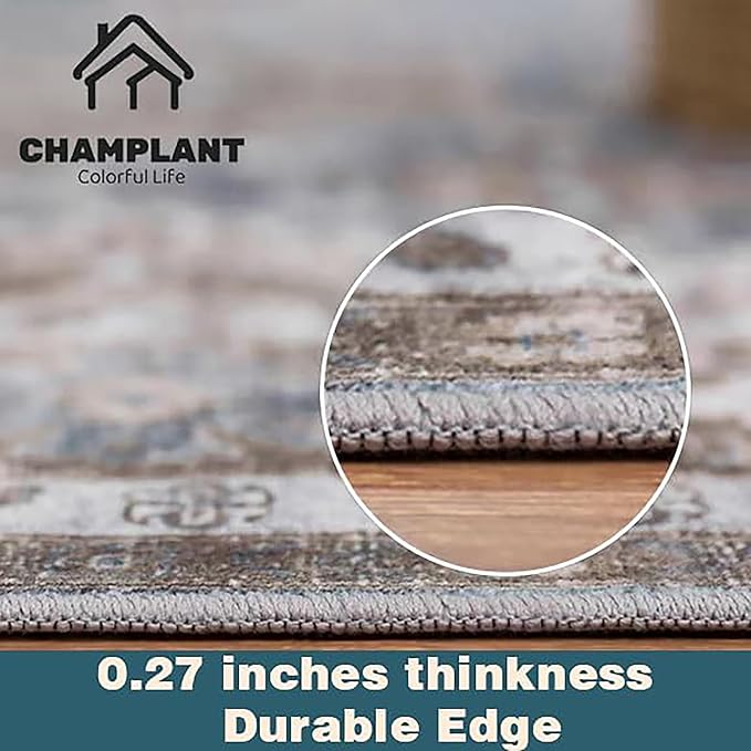 Area Rug 9x12 Washable Taupe Vintage Traditional Mat Distressed Indoor Foldable Thin Retro Accent Floral Non Slip Carpet for Living Room Dining Room Office-CubbioJoy