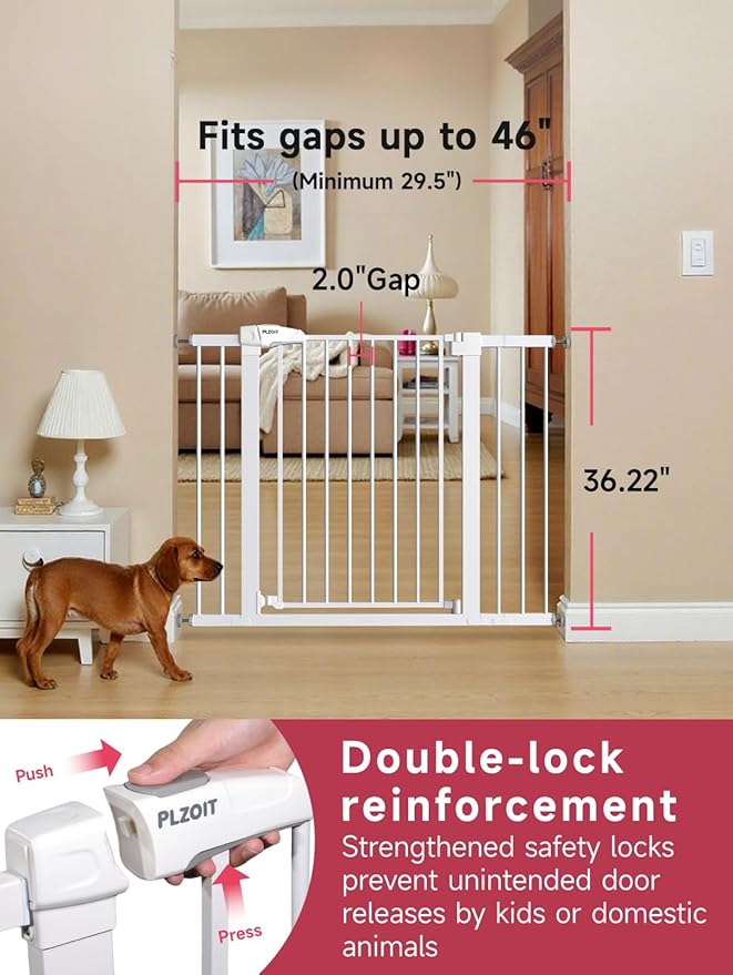 36.2" Extra Tall Baby Gate for Stairs, 29.5-46" Wide Dog Gate for Doorways, Walk Thru Auto Close Metal Child Gate for The House, Stairs and Doorways, Pet Gate Pressure Mounted Dog Gate Indoor (White)-CubbioJoy