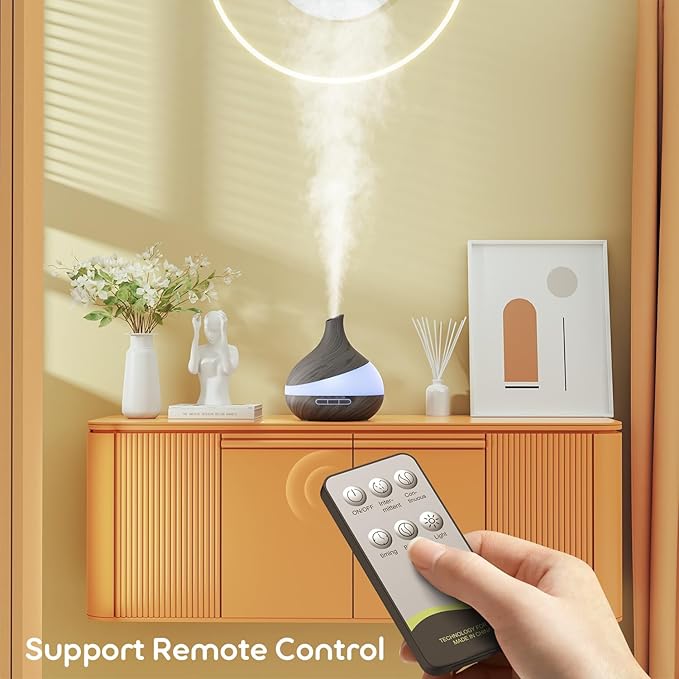 500ML Essential Oil Diffuser: Aroma Diffuser with Remote Control for Hotel Spa Yoga Room - Humidifiers for Bedroom with 14 Colors LED Night Light for Kids/Women Home Relaxation-CubbioJoy