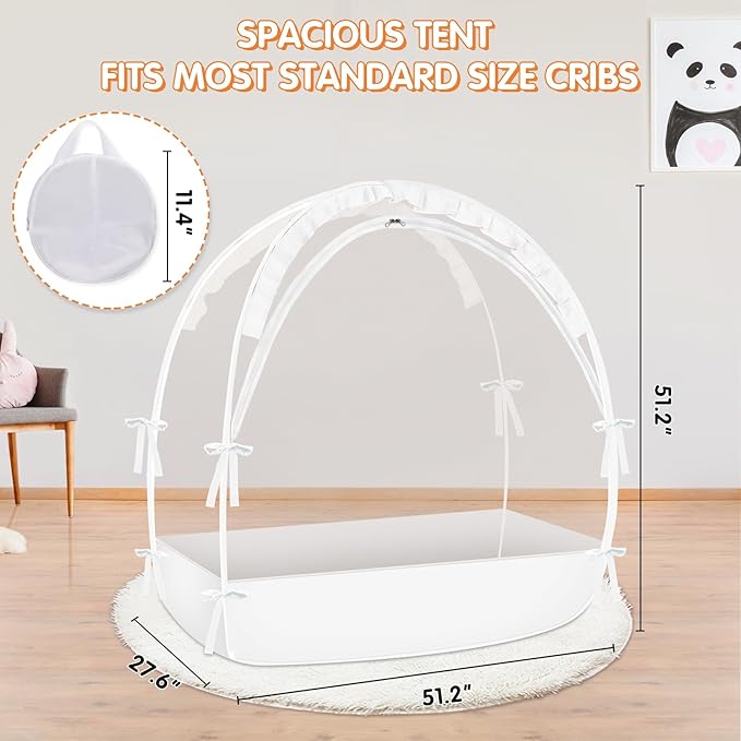 Crib Tent to Keep Baby from Climbing Out - Crib Net to Keep Baby in - Pop Up Breathable Cribs Cover - Canopy with Upgrade Strong Mesh and Durable Zipper (White, Lager)-CubbioJoy