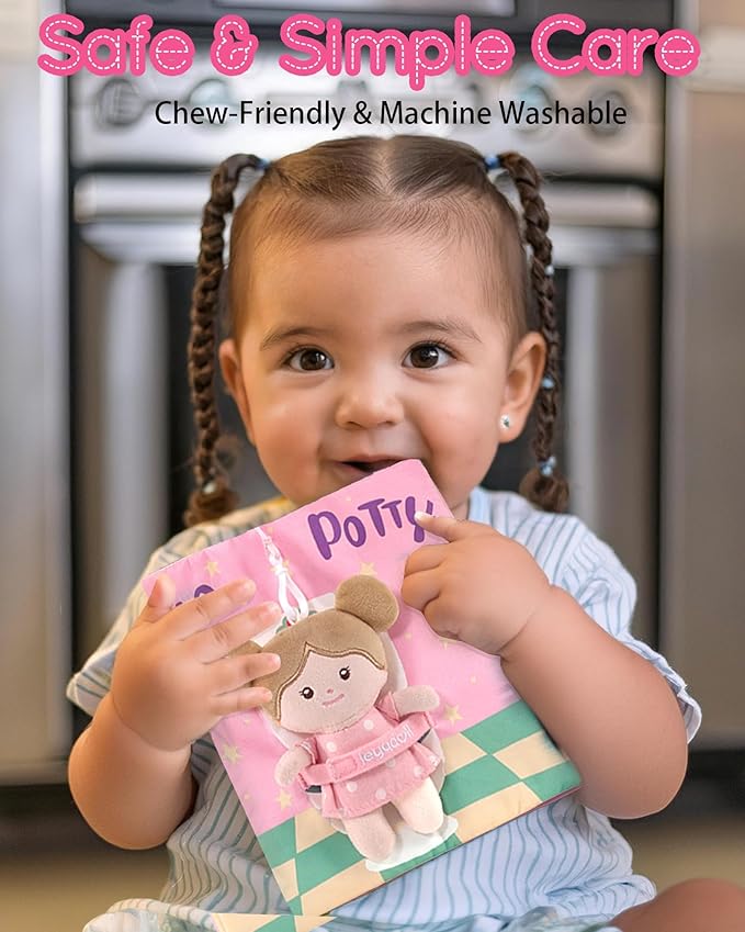 Interactive Sensory Soft Cloth Book, Educational Crinkle Quiet Activity Busy Book for Babies,Toddler Travel Toy Gift for Boys and Girls (Hello Potty)-CubbioJoy