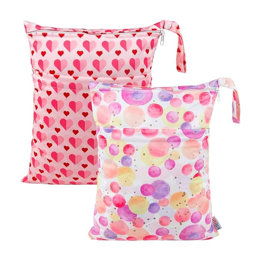 ALVABABY 2pcs Cloth Diaper Wet Dry Bags Waterproof Reusable with Two Zippered Pockets Travel Beach Pool Daycare Soiled Baby Items Yoga Gym Bag for Swimsuits or Wet Clothes LZ0102-CubbioJoy