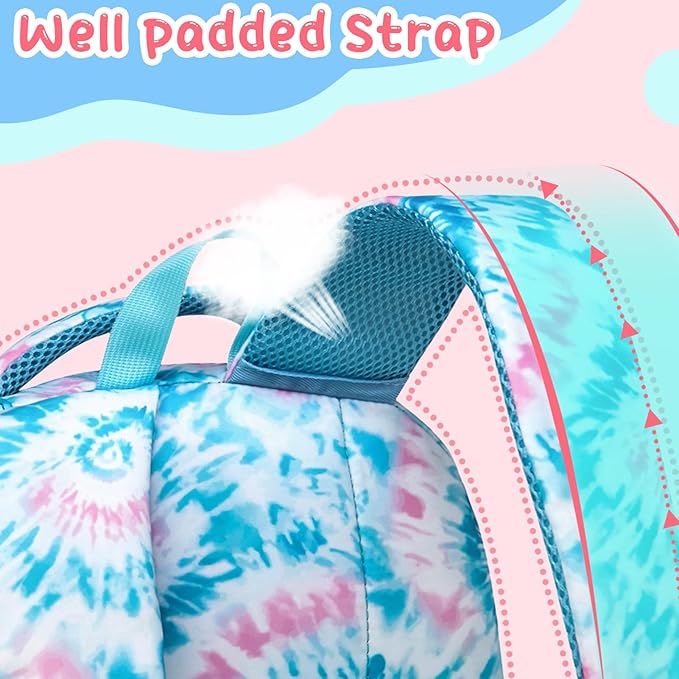 BLUEFAIRY Kids Backpack for Girls Elementary Primary Middle School Bags for Aged 8-10 for Teens Childs Bookbags Back to School Book Bags Mochilas para Niñas de 6 7 8 9 10 Años Tie-dye Blue-CubbioJoy