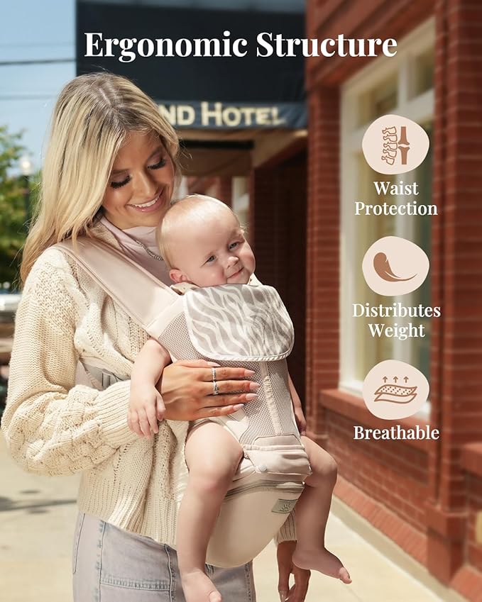 Baby Carrier Pro, MOMTORY Safety-Certified 6-in-1 Ultra Storage Baby Carrier Newborn to Toddler, Detachable Baby Holder Carrier with Hip Seat, Ergonomic Cozy Baby Body Carrier for 7-50lbs, Khaki-CubbioJoy