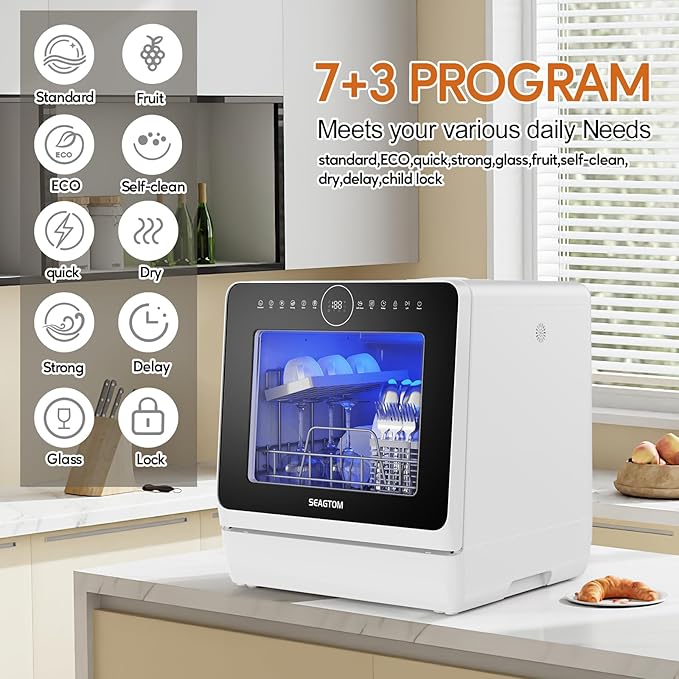 Countertop Mini Portable Dishwasher Tabletop Small Dishwasher with 5L Built-in Water Tank No HookupNeeded, Baby Care & Air-Drying Function，3 Place Set Capacity for Apartments Dorms Camping RVs-CubbioJoy