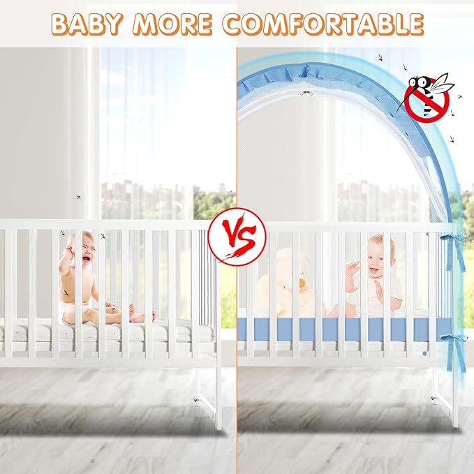 Crib Tent to Keep Baby from Climbing Out - Crib Net to Keep Baby in - Pop Up Breathable Cribs Cover - Canopy with Upgrade Strong Mesh and Durable Zipper (Blue, Lager)-CubbioJoy