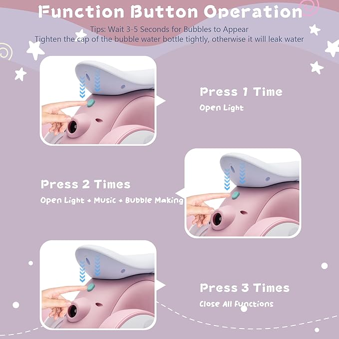 6V Electric Baby Balance Bike with Bubble Machine,4 in 1 Toddler Balance Bike w/Remote Control for 1 Year Old Boys Girls Kids Bubble Bike Ride on Toys w/Powered Motor,Music,LED Lights (Pink)-CubbioJoy