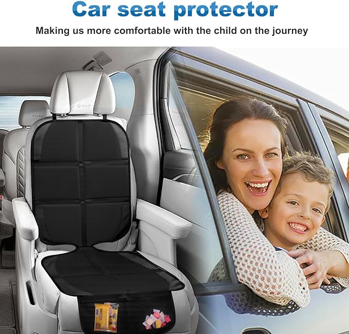 Car Seat Protector, 2 Pack Baby CarSeat Protector with Mesh Pockets & Non-Slip Backing 600D Durable Seat Cover Under Baby Child Car Seat, (Black, Standard)-CubbioJoy
