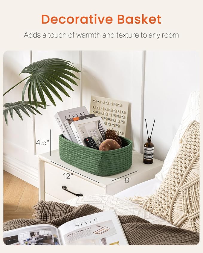 KALLAX Small Woven Basket, 12 x 8 x 4.5 Inches, Storage Basket for Organizing, Cute Small Rope Shelf Closet Cube Storage Bins Baskets for Shelves, Dog Toy Gift Baskets Empty, 3 Packs, Green-CubbioJoy