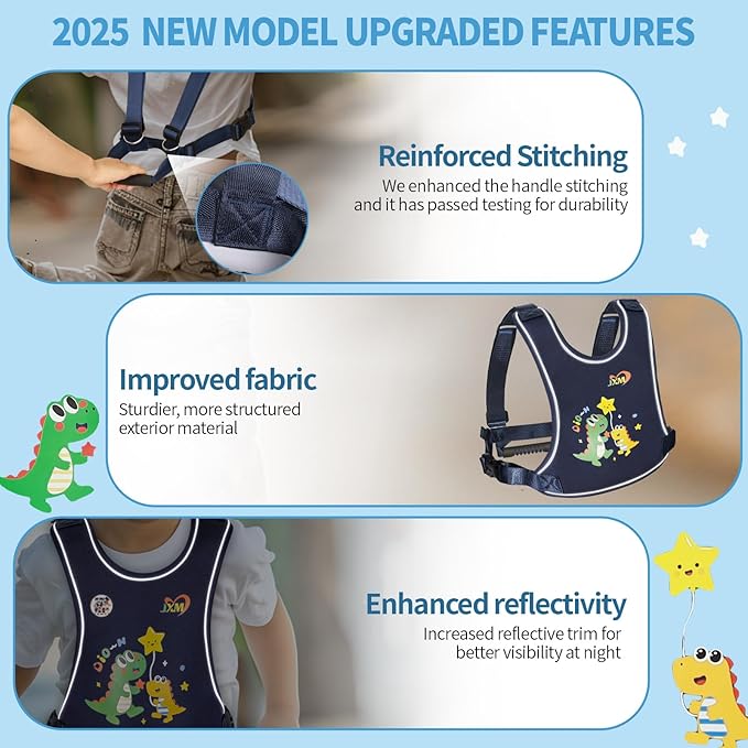 2025 New Safety Harness for Autism and Special Needs Child (3-6 yrs), Anti-Elopement Vest Harness with Light Reflector and Grab Handle for Active, Autistic ADHD Kids,Adjustable Tether Leash with Pouch-CubbioJoy
