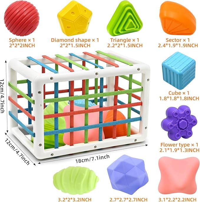 Baby Sensory Activity Toys for 1 Year Old Boy Girl Gifts, Sensory Shape Sorter Cube with Soft Textured Balls for 6 12 18 Months Infants Motor Skills Early Development, Toddlers 1 2 Birthday Gift-CubbioJoy