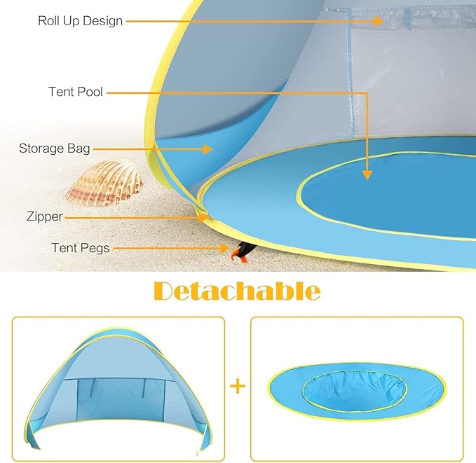 Baby Beach Tent Pop Up Beach Tent Baby Tent for Beach, Portable Shade Pool UV Protection Sun Shelter for Infant-CubbioJoy